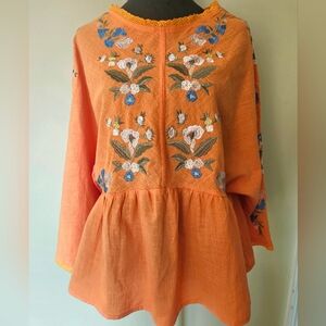 Embroidered Orange Women's Top